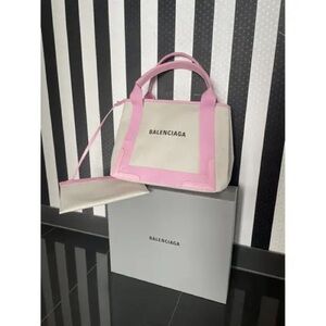 NWT BALENCIAGA Cotton Canvas Satin Calfskin Navy Cabas Rose Ballerine & Dust-bag